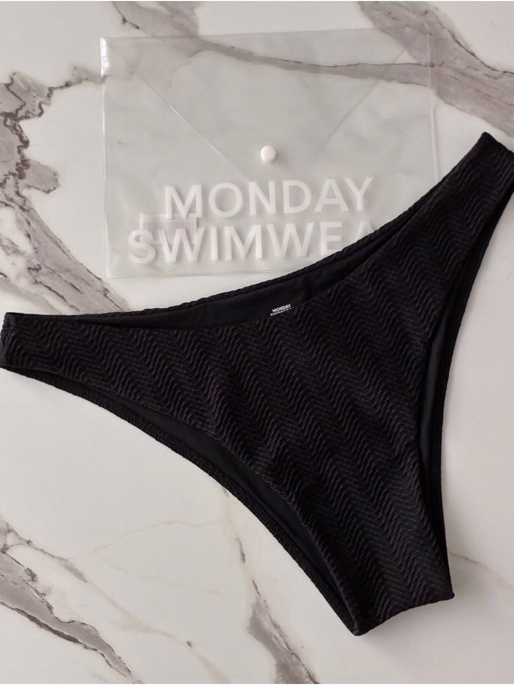 Monday Swimwear XL VV Black High-Cut Bikini Byron Bottom Jacquard Textured Wave